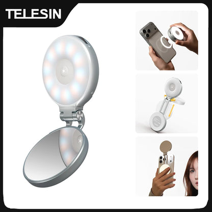 Magnetic 360° Rotation RGB Fill Light Mini Selfie Light 3 Mode Adjustable Color Brightness for Smartphone Iphone Android
