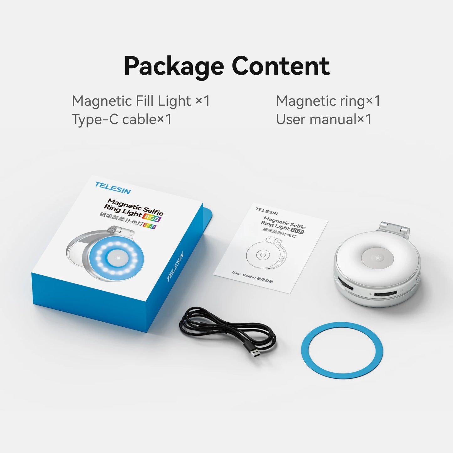 Magnetic 360° Rotation RGB Fill Light Mini Selfie Light 3 Mode Adjustable Color Brightness for Smartphone Iphone Android